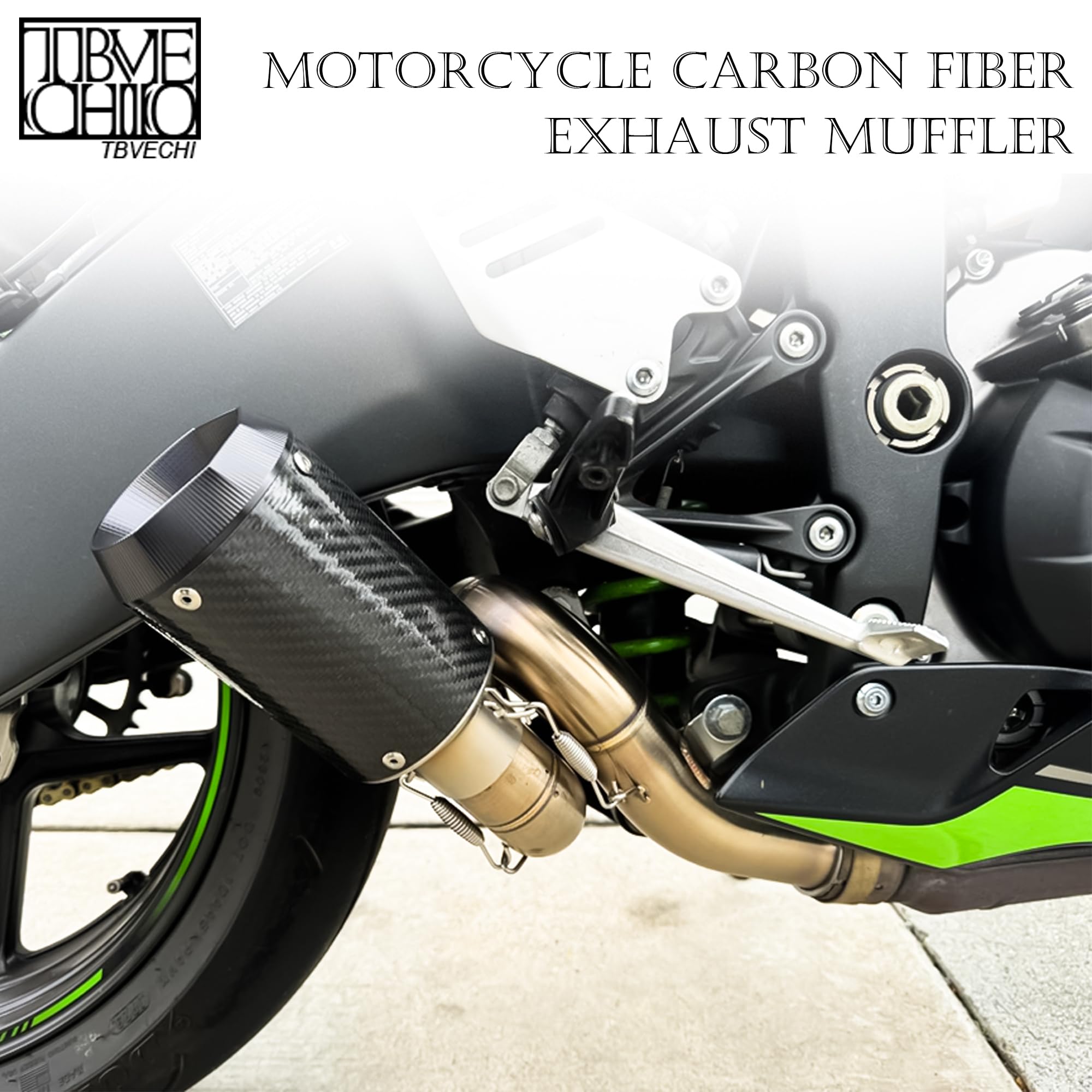 TBVECHI Motorcycle Carbon Fiber Exhaust Muffler Black Fits for